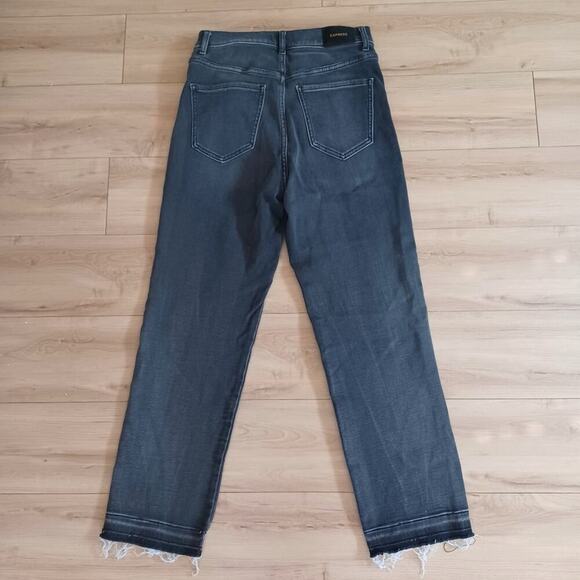 Express Straight Super High Rise Frayed Jeans Faded Black 29W Retired - Picture 3 of 11